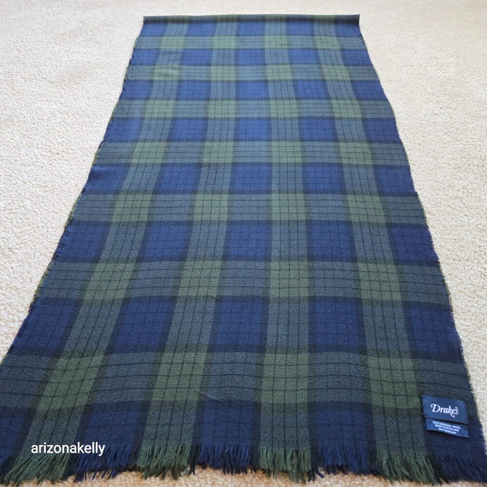 Drake's Merino Wool Blackwatch Plaid Woven Scarf - Picture 5 of 12